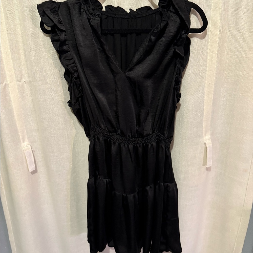 Black Ruffled V-Neck Dress